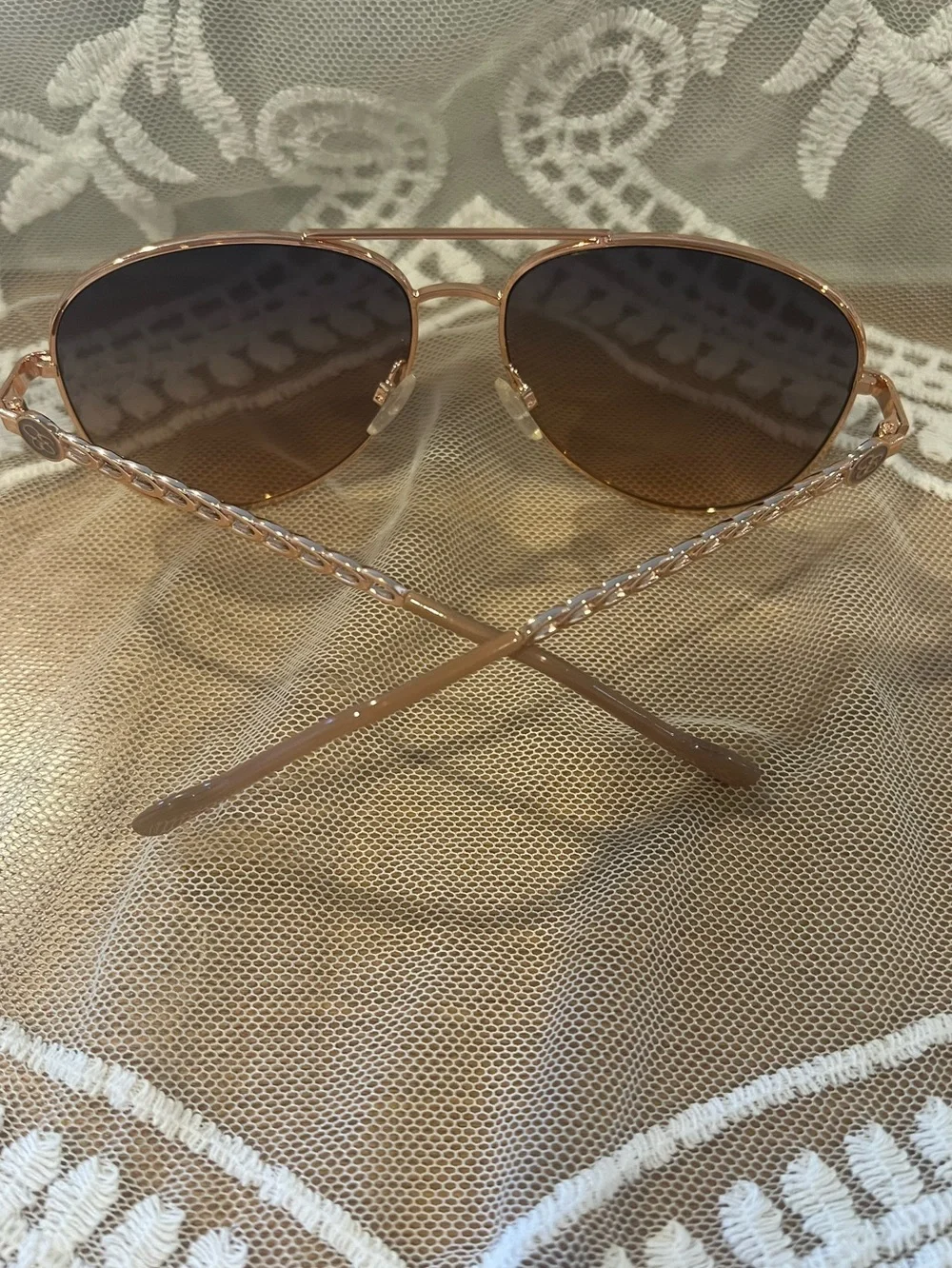 Jessica Simpson Rose Gold Brown Aviator Sunglasses NWOT